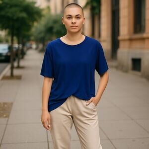 Susan Graver Women's Modern Essentials Knit Blouse Navy Blue Shirt
